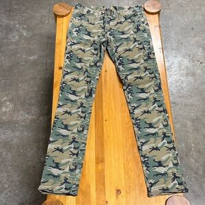 Tory Burch Camouflage Utility Pants with Gold Logo Button Super Skinny Long leg